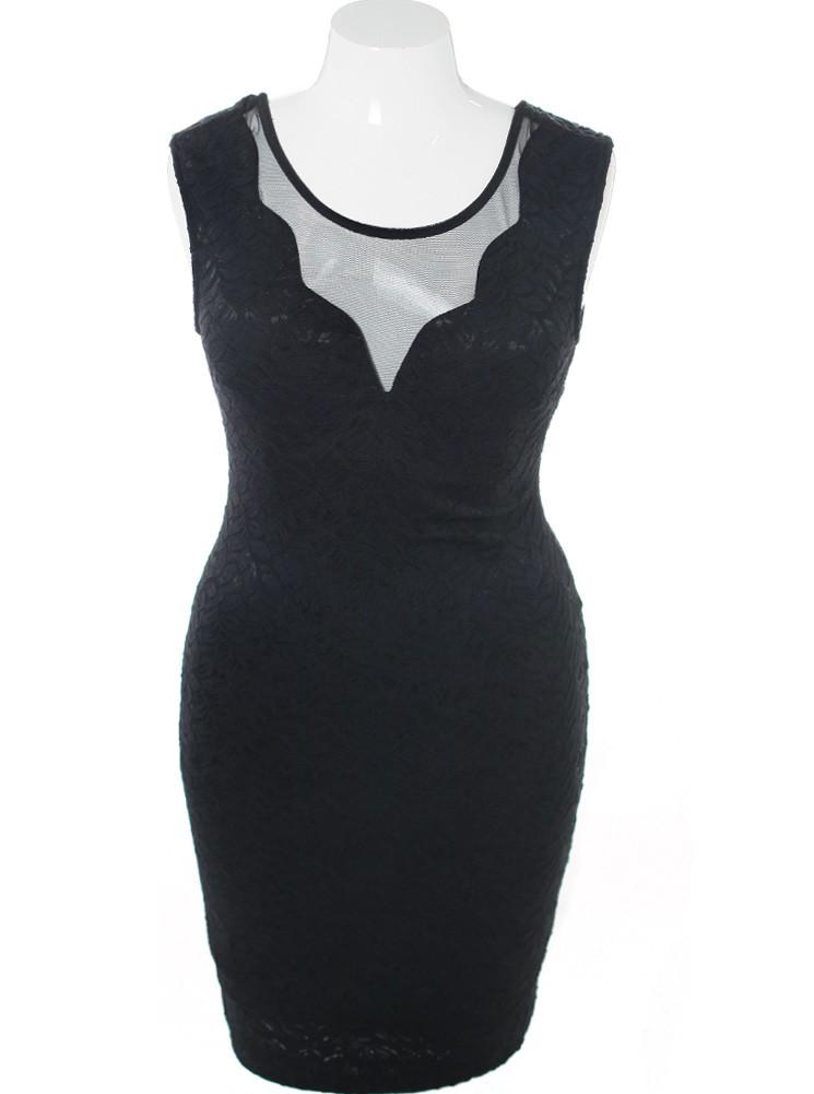 Plus Size Textured Scuba Mesh Black Dress