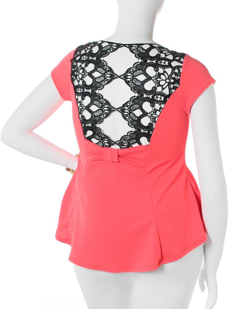 Plus Size See Through Back Flare Coral Top
