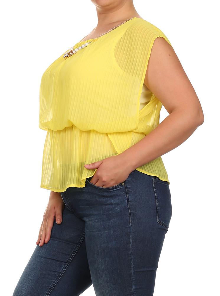 Plus Size Glam Drop Waist Sheer Yellow Blouse