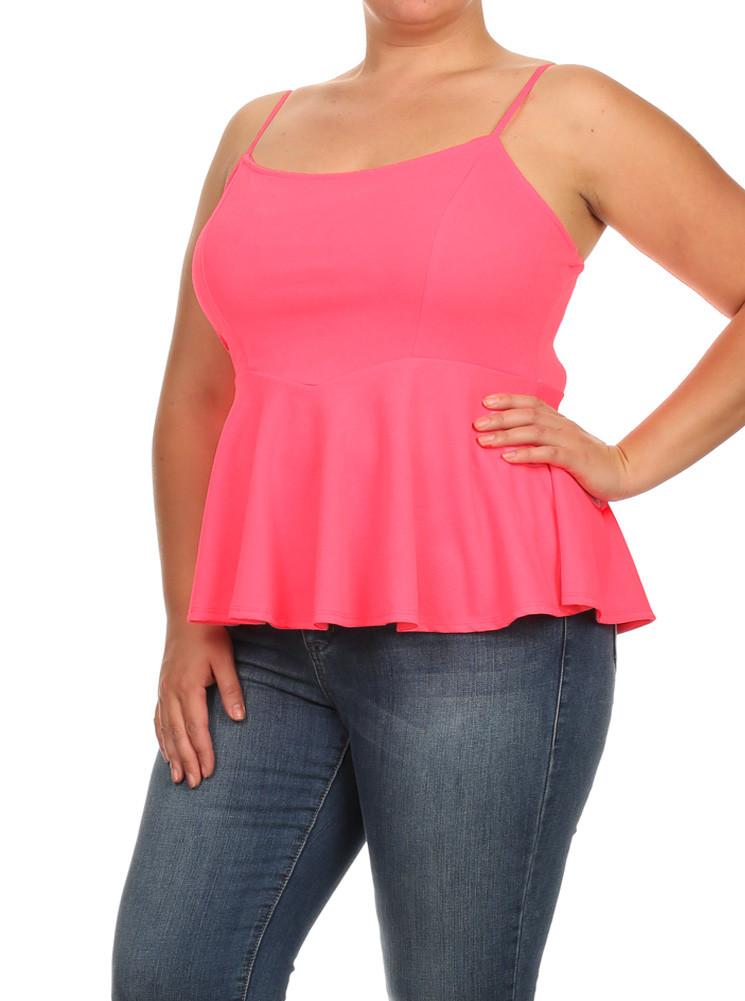 Plus Size Sexy Pink Peplum Tank