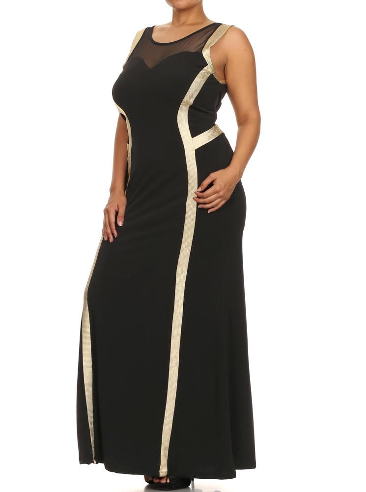 Plus Size Glam Beauty Gold Trim Maxi Dress