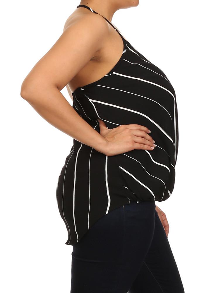 Plus Size Let's Play Striped Halter Neckline Black Tank