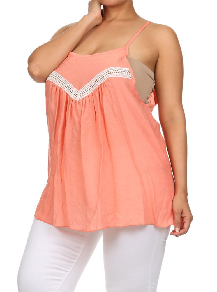 Plus Size Lovely Peasant Coral Flowy Top