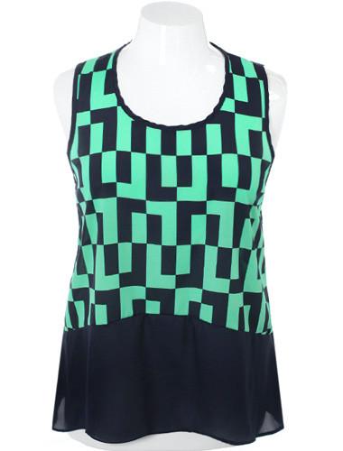 Plus Size Flowing Classic Checker Mint Top