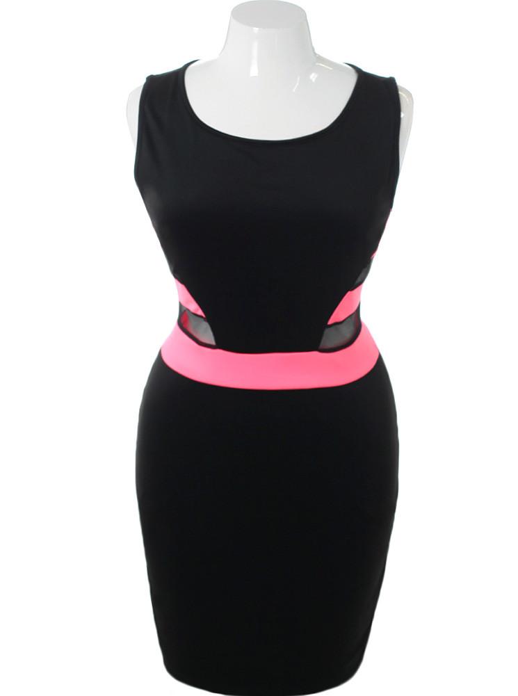 Plus Size Colorblock Scuba Mesh Pink Dress