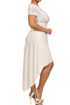 Plus Size Lovely See Through Lace Dip Hem White Dress