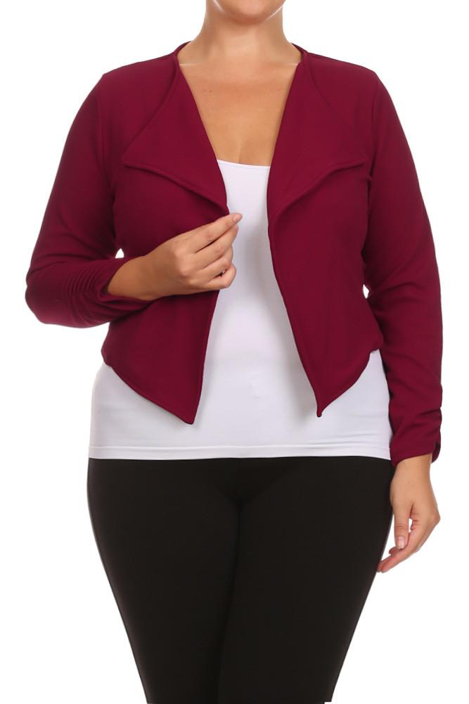 Plus Size Zippered Open Front Drapey Short Blazer