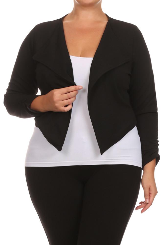 Plus Size Zippered Open Front Drapey Short Blazer