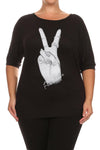 Plus Size For Peace Dolman Sleeves Graphic Top