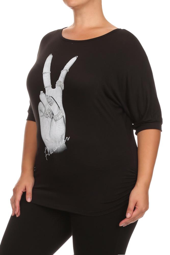 Plus Size For Peace Dolman Sleeves Graphic Top