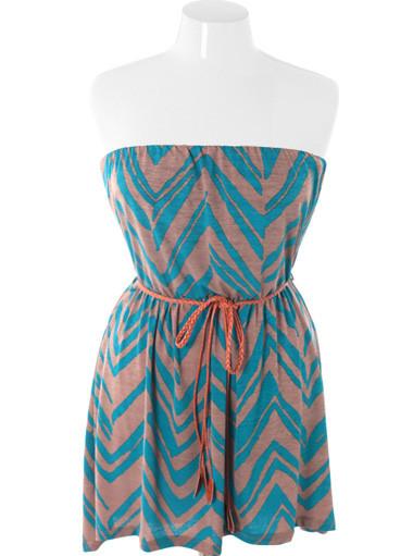 Plus Size Summer Trendy Belted Blue Tube Dress