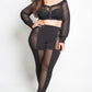 Plus Size Mesh Cropped Jacket and Pants Set
