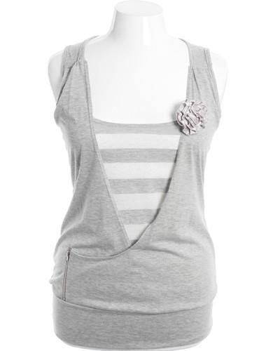 Plus Size Get It Girl Striped Grey Tank