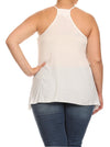 Plus Size See Through Flower White Tank