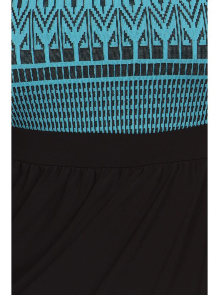 Plus Size Tribal Print V Hem Blue Bubble Skirt Dress