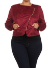 Plus Size Chic Side Zipper Burgundy Velour Jacket