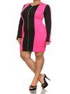 Plus Size City Girl Colorblock Zippered Pink Dress