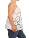 Plus Size See Through Flower White Tank