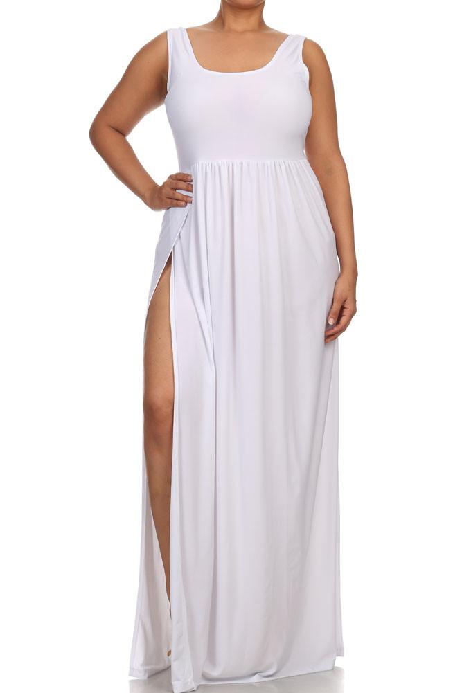 Plus Size Pier Days High Slit White Maxi Dress