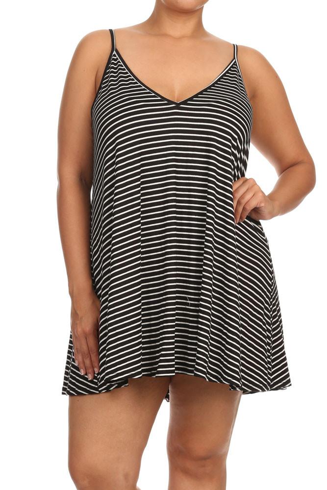 Plus Size Summer V Neck Striped Tunic Dress