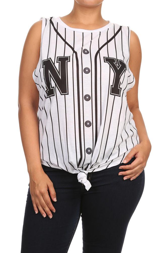 Plus Size New York Front Knot Striped Top