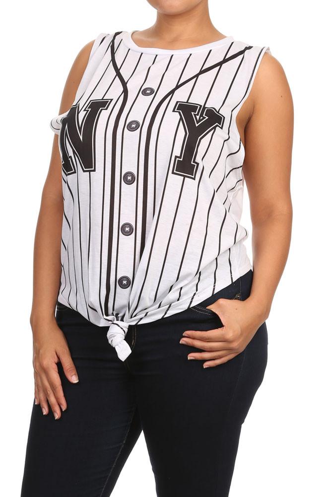 Plus Size New York Front Knot Striped Top