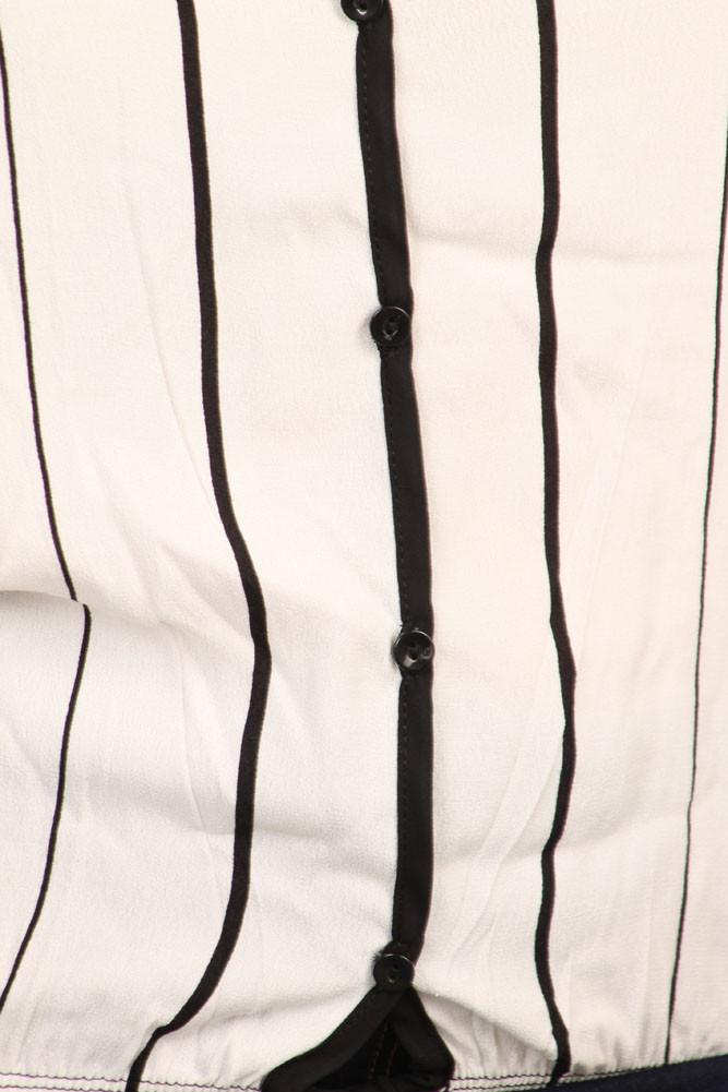 Plus Size Sleeveless Stripe Button Up White Blouse