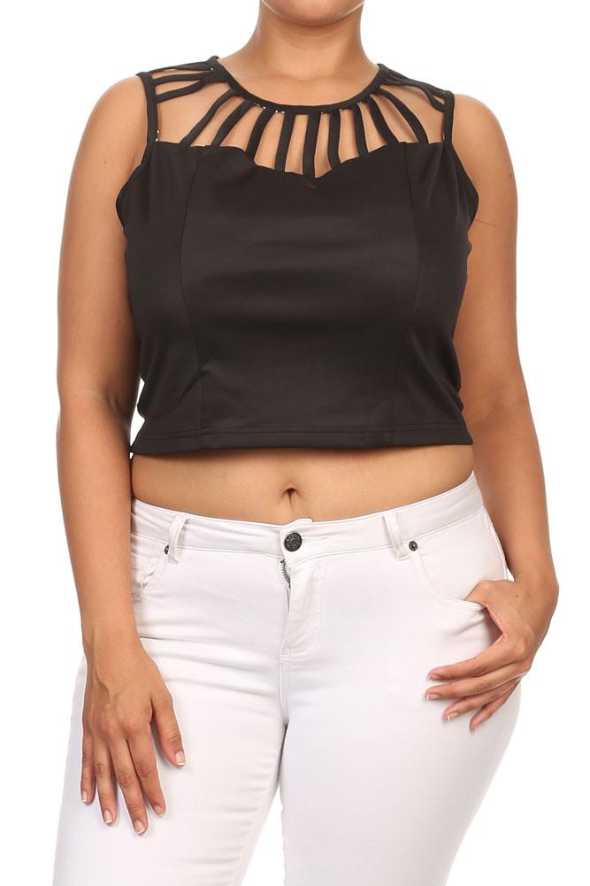 Plus Size Trendy Structure Strap Black Top