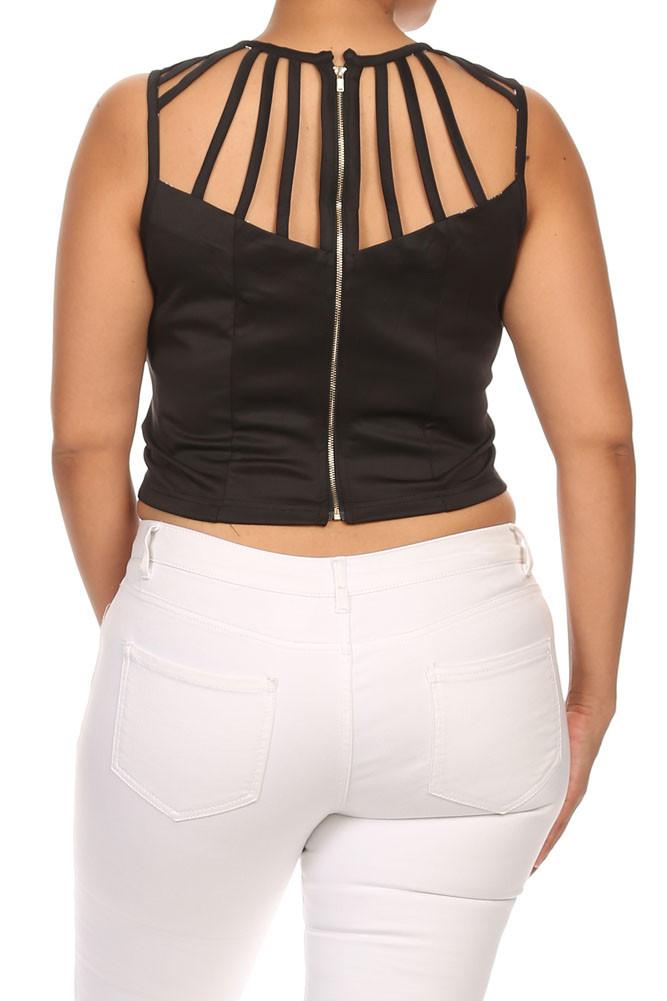 Plus Size Trendy Structure Strap Black Top