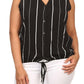 Plus Size Sleeveless Stripe Button Up Black Blouse