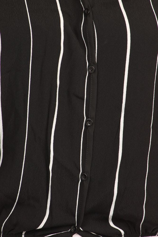 Plus Size Sleeveless Stripe Button Up Black Blouse