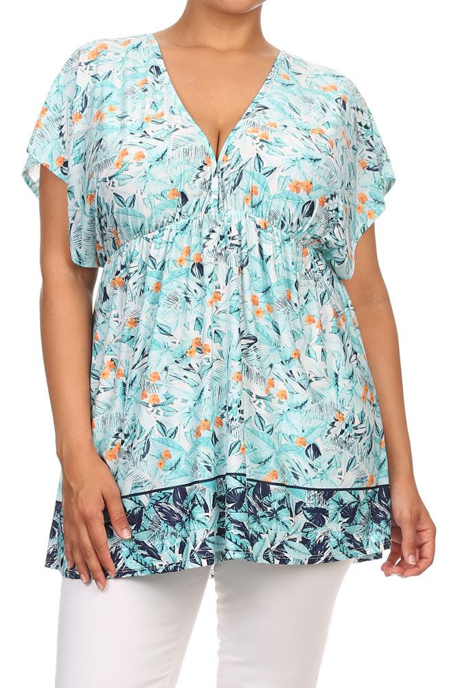 Plus Size Summer Breeze Flower Blue Top