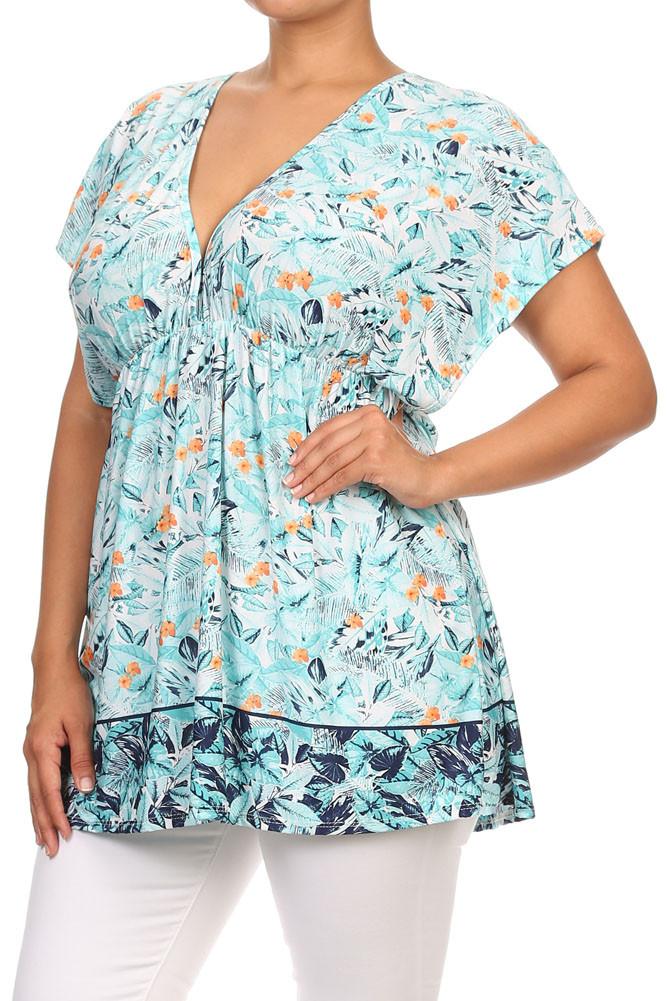 Plus Size Summer Breeze Flower Blue Top