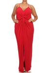 Plus Size Memorable Drapey Knot Front Red Maxi Dress