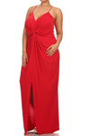 Plus Size Memorable Drapey Knot Front Red Maxi Dress