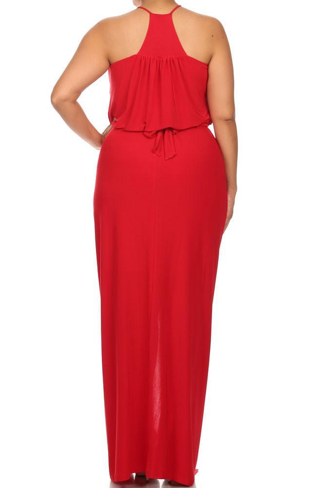 Plus Size Memorable Drapey Knot Front Red Maxi Dress