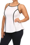 Plus Size Chic Textured Trimmed White A-Line Top