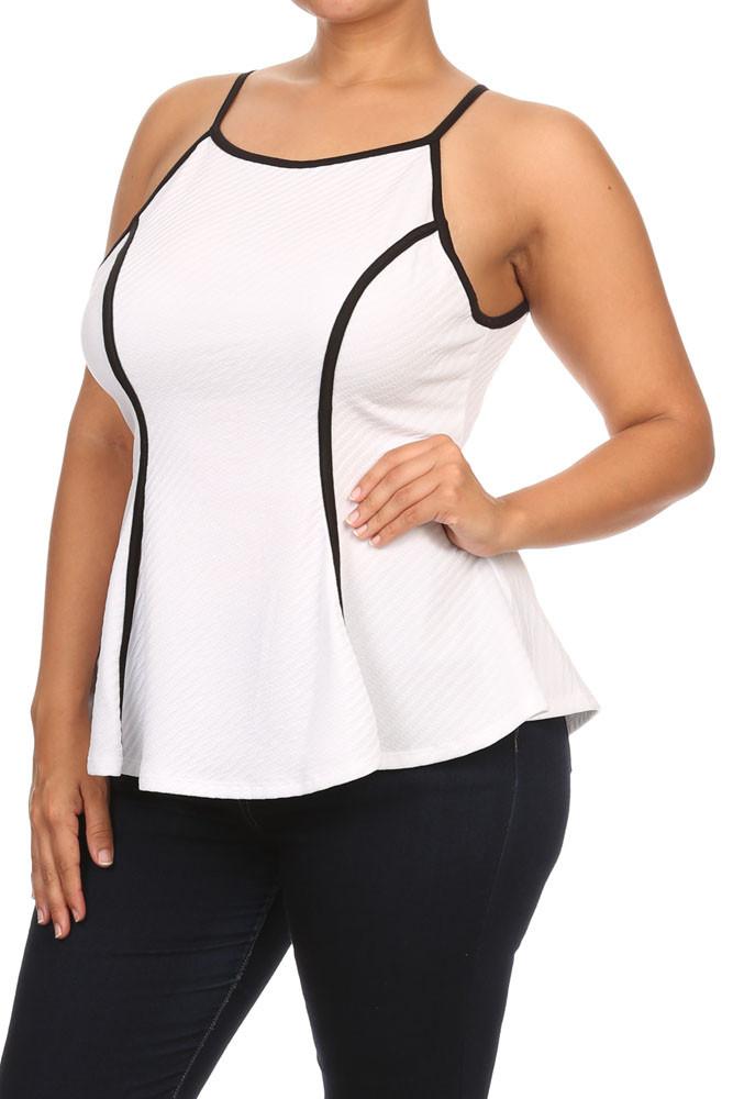 Plus Size Chic Textured Trimmed White A-Line Top