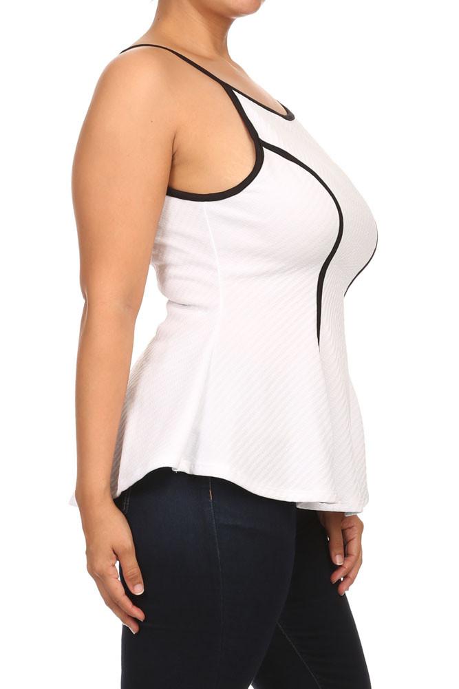 Plus Size Chic Textured Trimmed White A-Line Top