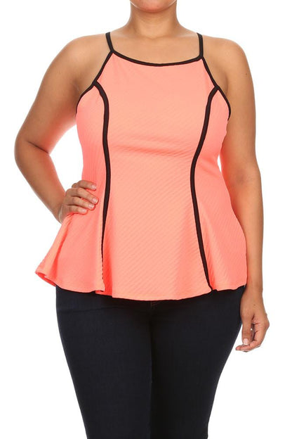 Plus Size Chic Textured Trimmed A-Line Top