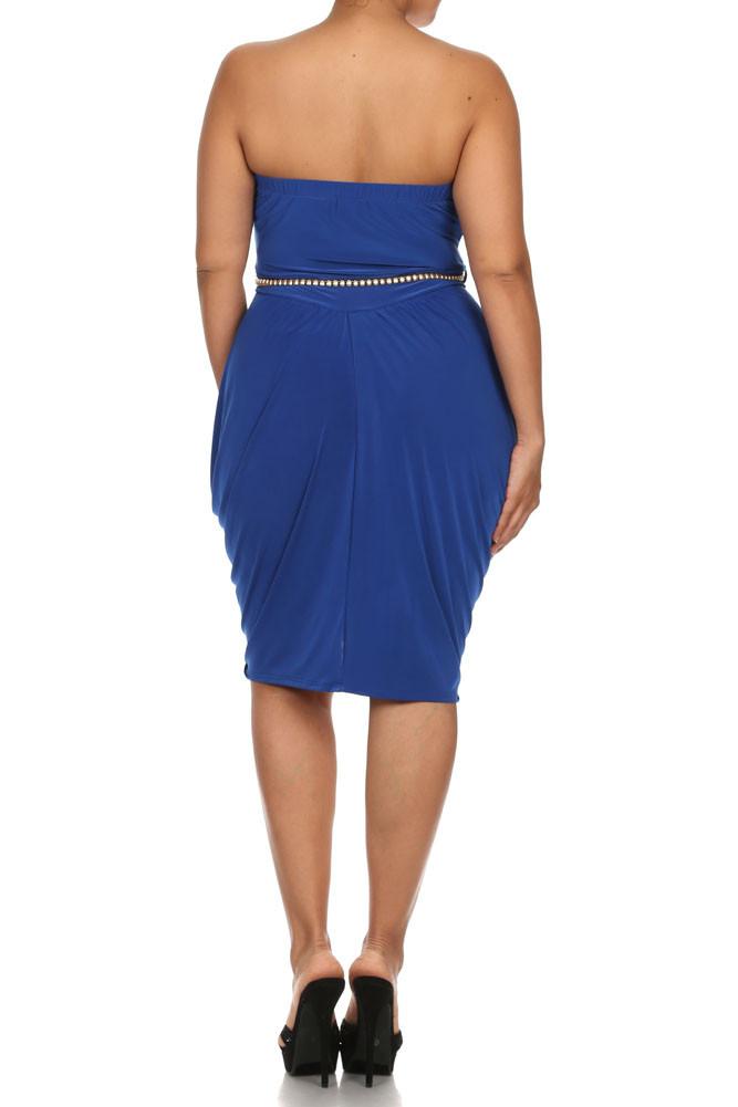 Plus Size Glamour Gilded Belt Bubble Blue Dress