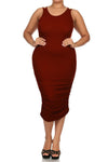 Plus Size Chic Ruched Burgundy Midi Dress