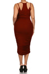 Plus Size Chic Ruched Burgundy Midi Dress