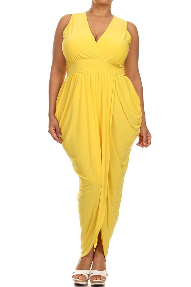 Plus Size Radiance Tulip Hem Yellow Maxi Dress