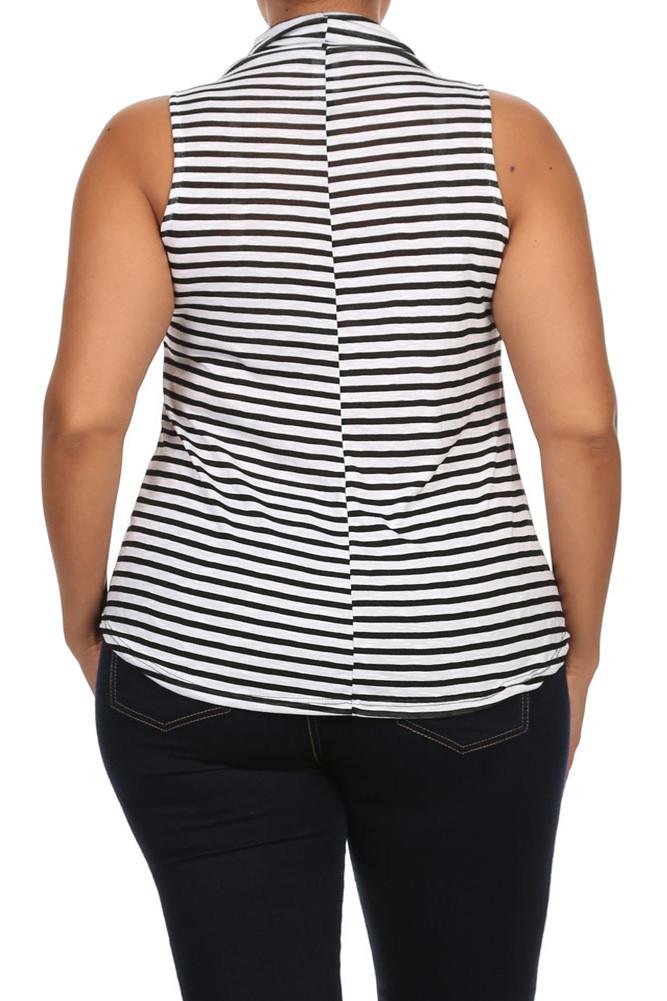 Plus Size Blossoming Striped Mock Turtle Neck top