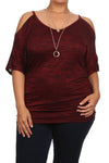 Plus Size Pretty Cut Out Shoulders Ruched Red Top