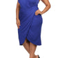 Plus Size Sexy Draped Surplice Blue Midi Dress