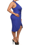 Plus Size Sexy Draped Surplice Blue Midi Dress