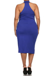 Plus Size Sexy Draped Surplice Blue Midi Dress