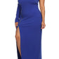 Plus Size Sexy One Sleeve Zipper Maxi Blue Dress